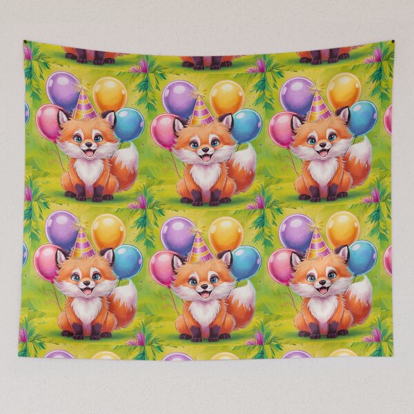 Item preview, Birthday Celebration. Birthday Fox. Adorable fox, birthday balloons, watercolor fox, fox drawing, floral fox designed and sold by FoxVibes.