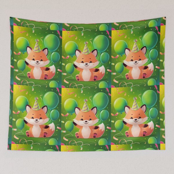 Item preview, Birthday Celebration. Birthday Fox. Adorable fox, birthday balloons, watercolor fox, fox drawing, floral fox designed and sold by FoxVibes.