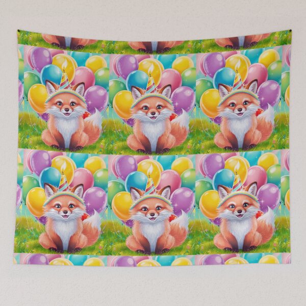 Item preview, Birthday Celebration. Birthday Fox. Adorable fox, birthday balloons, watercolor fox, fox drawing, floral fox designed and sold by FoxVibes.