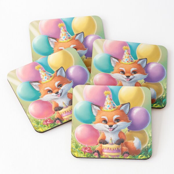 Item preview, Birthday Celebration. Birthday Fox. Adorable fox, birthday balloons, watercolor fox, fox drawing, floral fox designed and sold by FoxVibes.