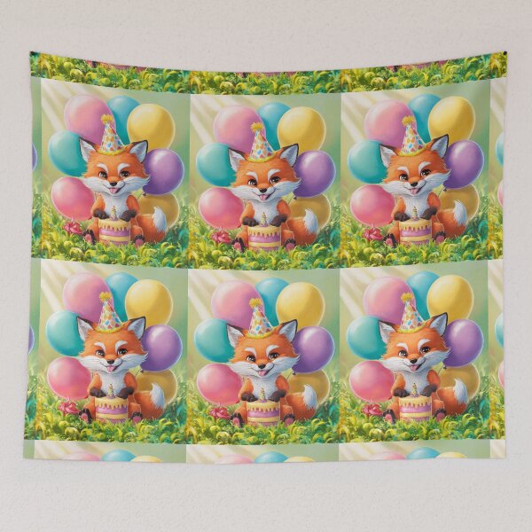 Item preview, Birthday Celebration. Birthday Fox. Adorable fox, birthday balloons, watercolor fox, fox drawing, floral fox designed and sold by FoxVibes.