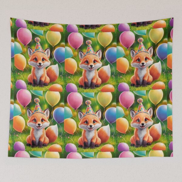 Item preview, Birthday Celebration. Birthday Fox. Adorable fox, birthday balloons, watercolor fox, fox drawing, floral fox designed and sold by FoxVibes.
