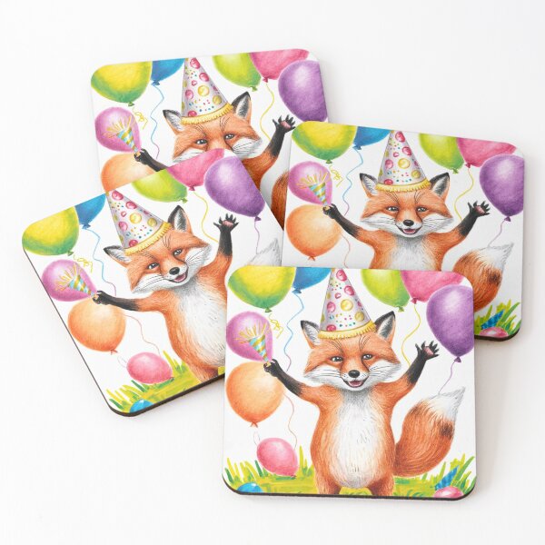 Item preview, Birthday Celebration. Birthday Fox. Adorable fox, birthday balloons, watercolor fox, fox drawing, floral fox designed and sold by FoxVibes.