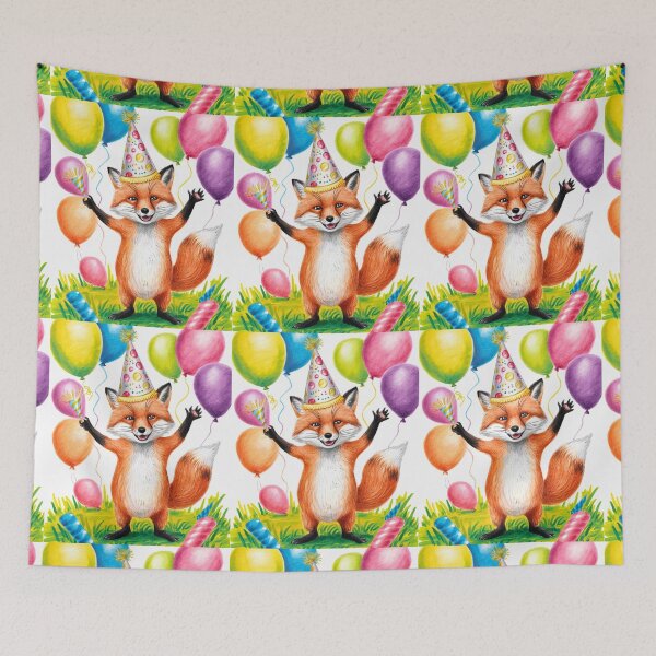 Item preview, Birthday Celebration. Birthday Fox. Adorable fox, birthday balloons, watercolor fox, fox drawing, floral fox designed and sold by FoxVibes.
