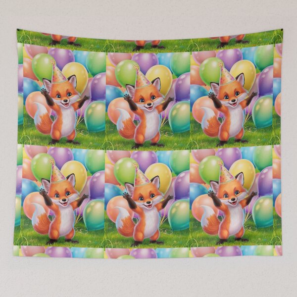 Item preview, Birthday Celebration. Birthday Fox. Adorable fox, birthday balloons, watercolor fox, fox drawing, floral fox designed and sold by FoxVibes.