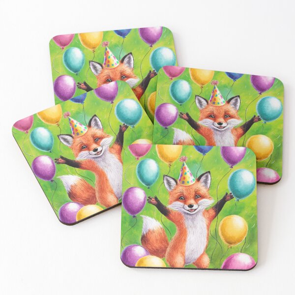 Item preview, Birthday Celebration. Birthday Fox. Adorable fox, birthday balloons, watercolor fox, fox drawing, floral fox designed and sold by FoxVibes.