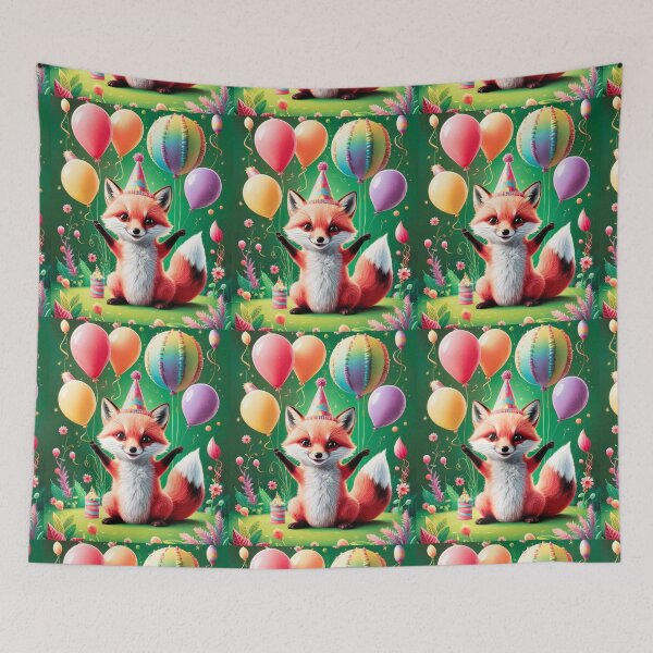 Item preview, Birthday Celebration. Birthday Fox. Adorable fox, birthday balloons, watercolor fox, fox drawing, floral fox designed and sold by FoxVibes.