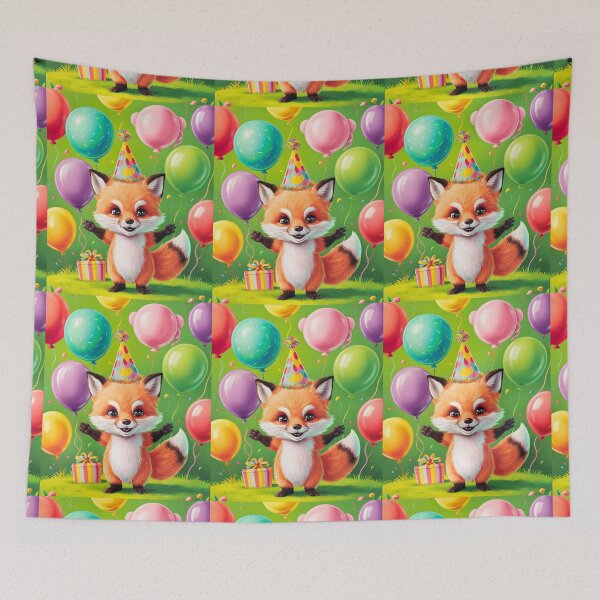 Item preview, Birthday Celebration. Birthday Fox. Adorable fox, birthday balloons, watercolor fox, fox drawing, floral fox designed and sold by FoxVibes.