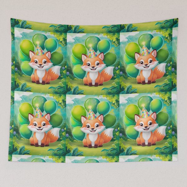 Item preview, Birthday Celebration. Birthday Fox. Adorable fox, birthday balloons, watercolor fox, fox drawing, floral fox designed and sold by FoxVibes.