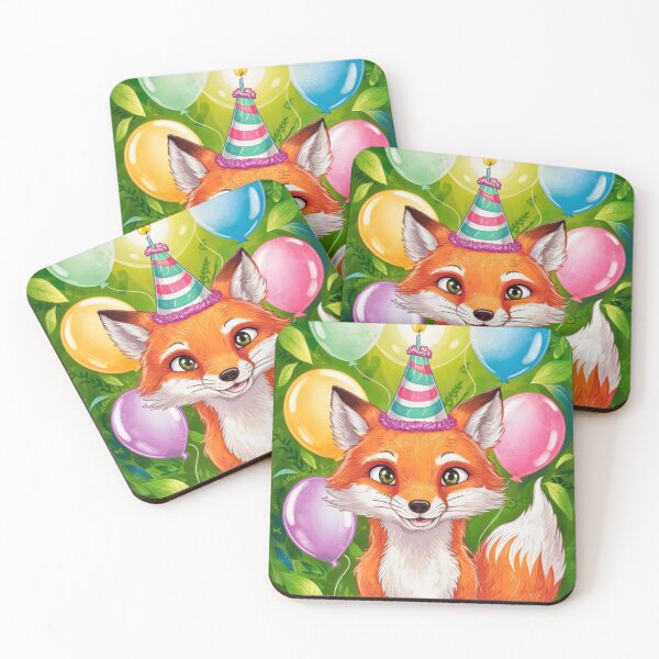 Item preview, Birthday Celebration. Birthday Fox. Adorable fox, birthday balloons, watercolor fox, fox drawing, floral fox designed and sold by FoxVibes.