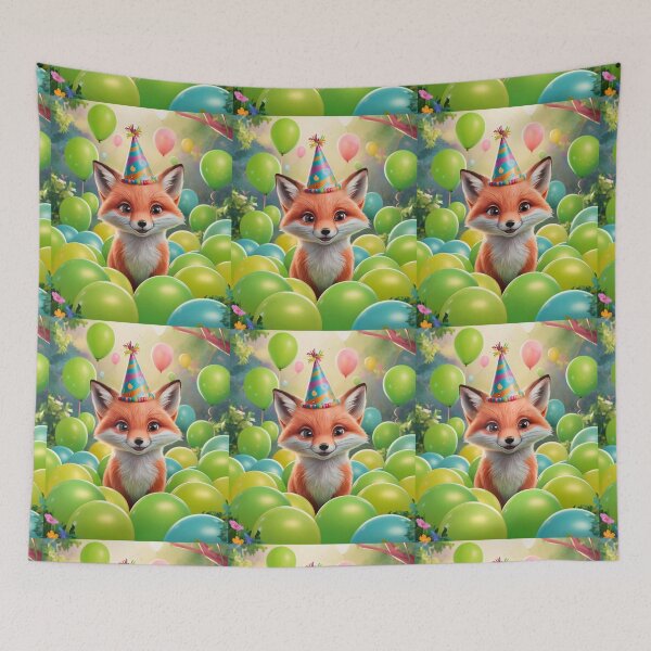 Item preview, Birthday Celebration. Birthday Fox. Adorable fox, birthday balloons, watercolor fox, fox drawing, floral fox designed and sold by FoxVibes.