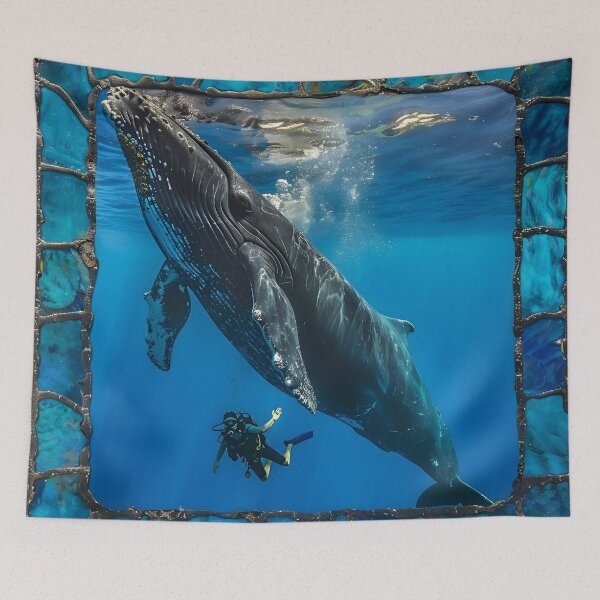 Item preview, Majestic Whale and Diver in Stained Glass designed and sold by mebraart.