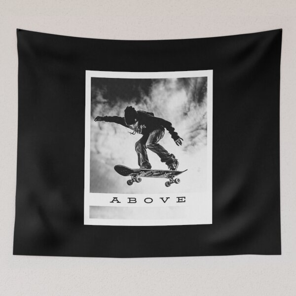 Item preview, Above, black and white graphics, skateboarding theme, skater designed and sold by silent-violin.