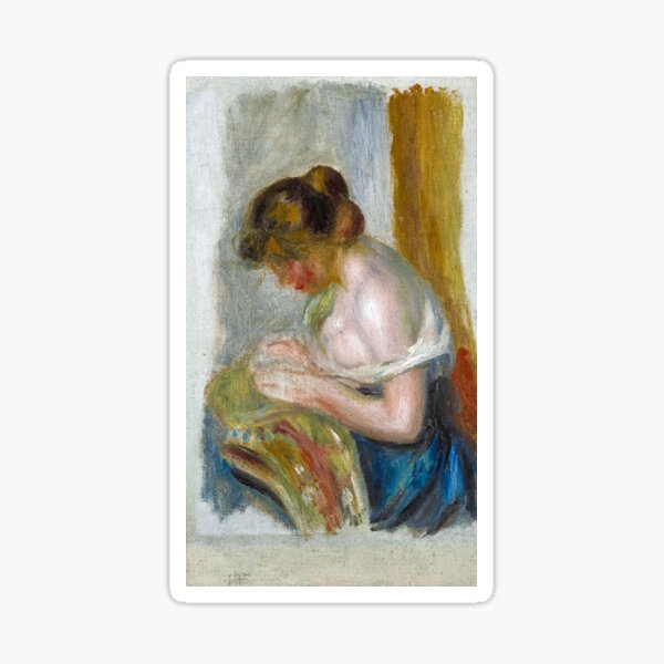 Item preview, The Sewer | La Couseuse | seated female sewing still life portrait painting | by Pierre-Auguste Renoir designed and sold by Jéanpaul  Ferro.