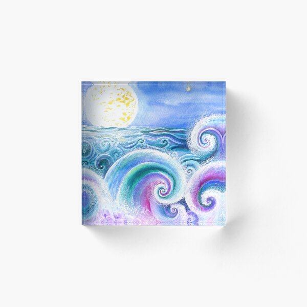Fibonacci's Wave, Ocean Art. Acrylic Block