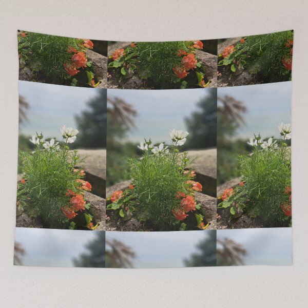 Item preview, White and orange field flower flowers tapestry wildflowers  photography designed and sold by Coolparrotgirl.