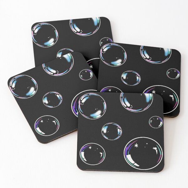 Item preview, Vector transparent colored soap bubbles floating on a black background. designed and sold by Gtstwentyoneart.