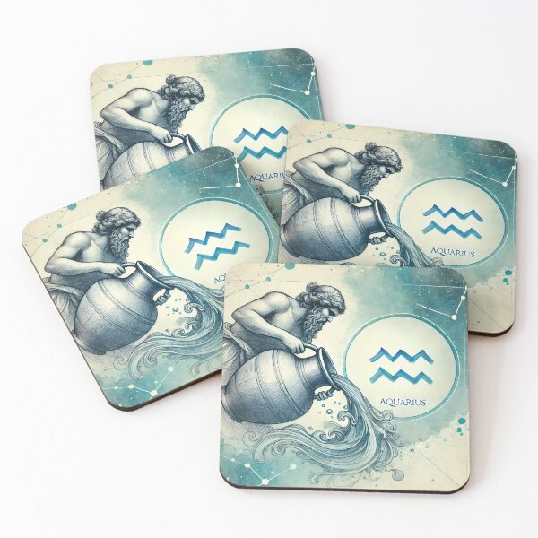 Item preview, Dynamic Aquarius Water Bearer Watercolor Zodiac Print designed and sold by UniqueCraftsnCo.
