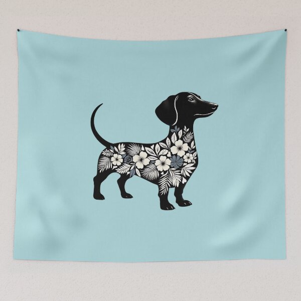 Item preview, Dachshund silhouette and colorful tropical flowers, dachshund lovers, gift for dachshund lovers designed and sold by Collagedream.