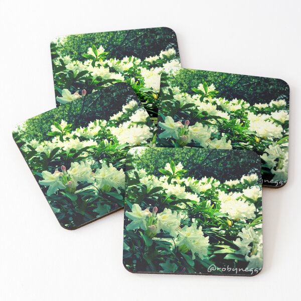 Item preview, White azaleas blooming in greenery designed and sold by Robyn Eggs Art.