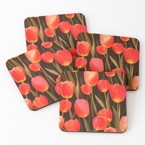 Item preview, Watercolor Red Tulips pattern on dark green designed and sold by DariyaDell.