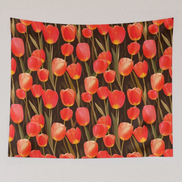 Item preview, Watercolor Red Tulips pattern on dark green designed and sold by DariyaDell.