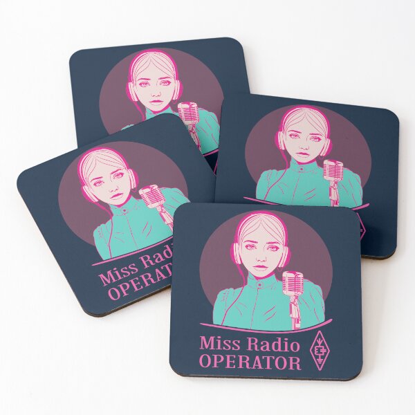 Item preview, Miss Radio Operator - pink cyan beige on dark (dark blue) designed and sold by tuzlay.