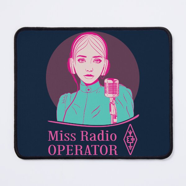 Item preview, Miss Radio Operator - pink cyan beige on dark (dark blue) designed and sold by tuzlay.
