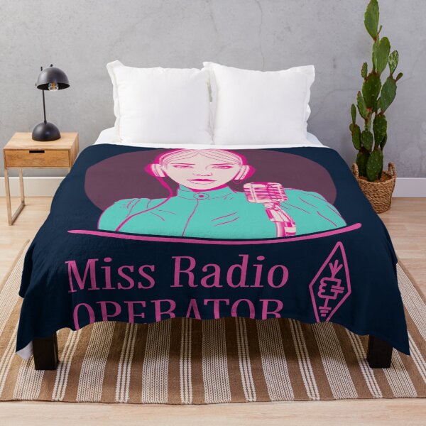 Item preview, Miss Radio Operator - pink cyan beige on dark (dark blue) designed and sold by tuzlay.