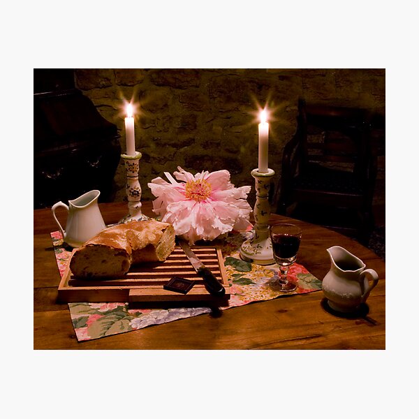 Bread, Wine, and Peony Photographic Print