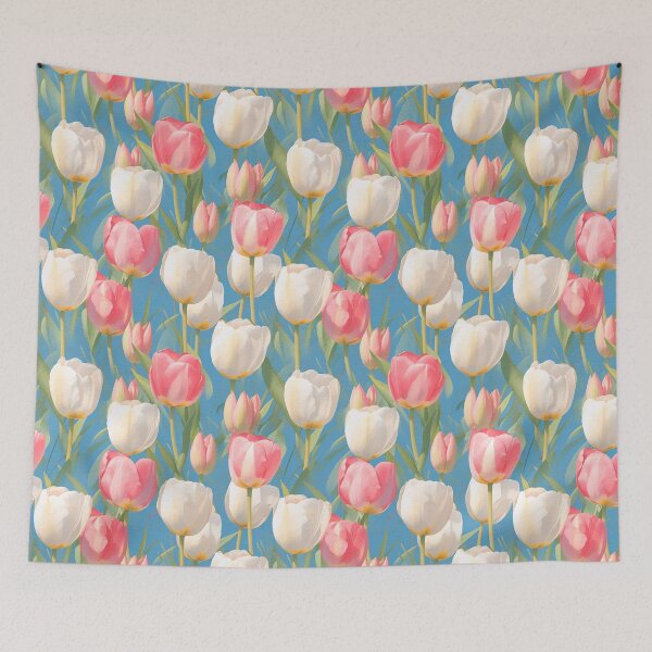 Item preview, Watercolor Red Tulips pattern on blue designed and sold by DariyaDell.