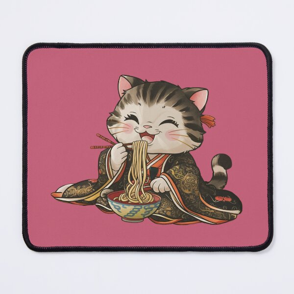 Item preview,  Cat in Japanese kimono slurping noodles designed and sold by NiRia Spot.