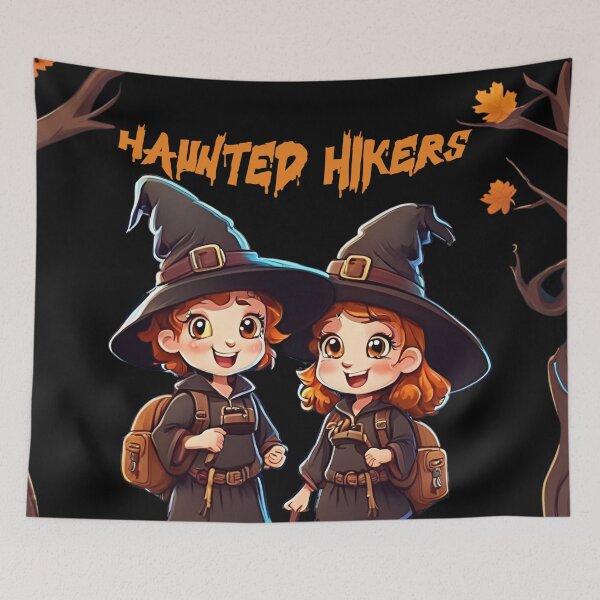 Item preview, Haunted Hikers - Cute Girls Dressed As Witches On A Hike - Halloween Design designed and sold by signshirtz.