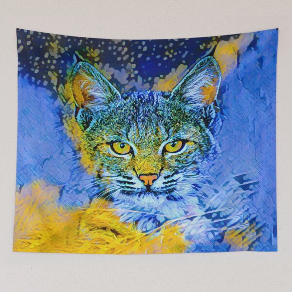 Item preview, WILD CAT IN CORN FIELD - NIGHT - BLUE  AND YELLOW designed and sold by Most1234.