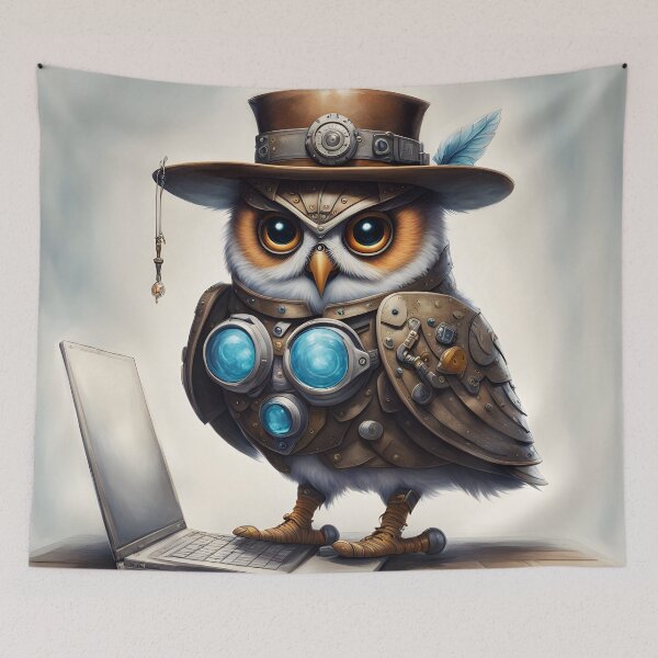 Item preview, Steampunk Owl with Laptop designed and sold by ArtsyWishesShop.