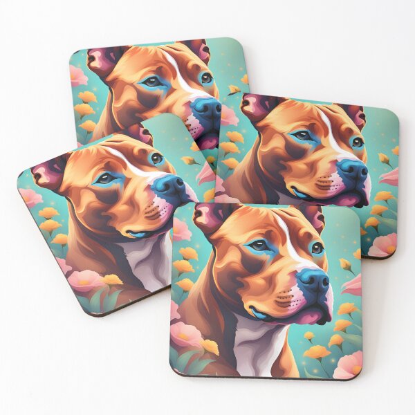 Item preview, Pitt bull terrier between flowers designed and sold by Rainbow Paws Garden.