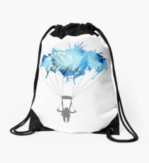 Skydiving, Skydiver parachute, parachuting. Watercolor Illustration Drawstring Bag
