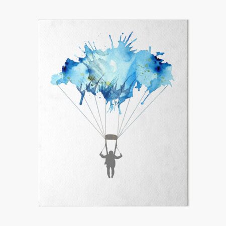 Skydiving, Skydiver parachute, parachuting. Watercolor Illustration Art Board Print