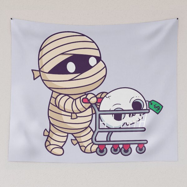 Item preview, Cute Mummy Bringing Skull and Bone with Trolley Cartoon Vector Icon Illustration designed and sold by hjian8219.
