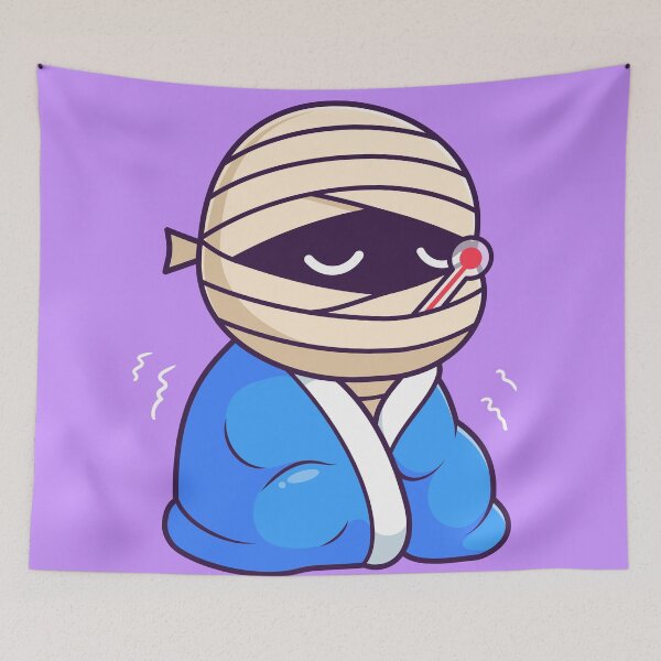 Item preview, Cute Mummy with Fever and Thermometer Cartoon Vector Icon Illustration designed and sold by hjian8219.