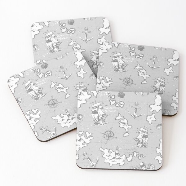 Item preview, nautical monotone antique pirate map designed and sold by Gossip Rag.