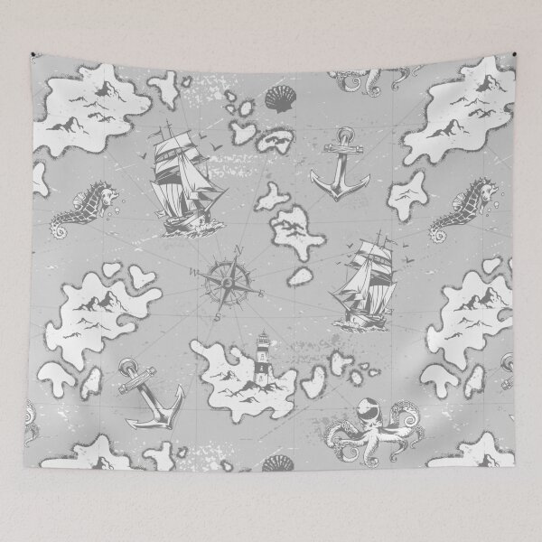 Item preview, nautical monotone antique pirate map designed and sold by Gossip Rag.