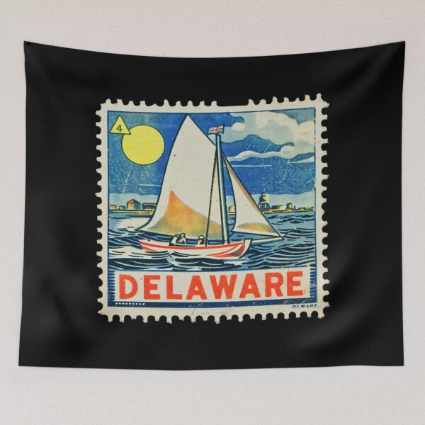 Item preview, Vintage Delaware Sailboat Stamp - Nautical Collectible Design designed and sold by tiigerdad.