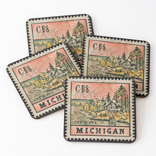 Item preview, Nostalgic Michigan Lakeside Cabin Stamp designed and sold by tiigerdad.
