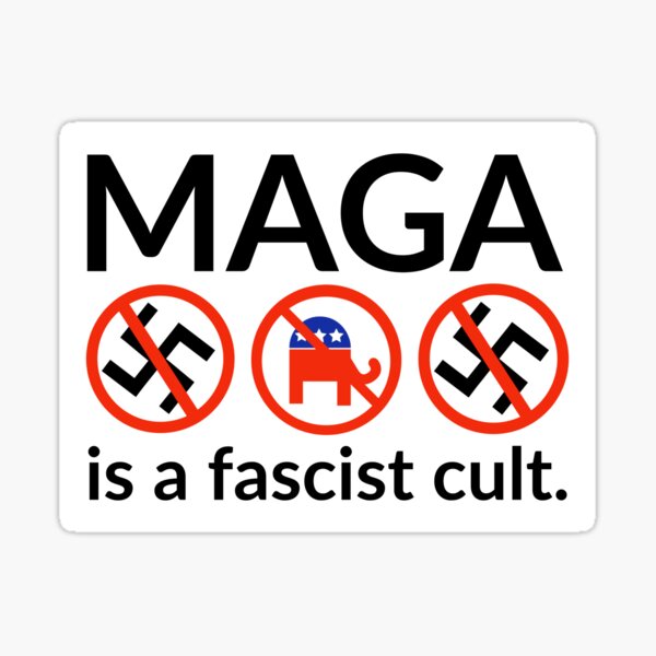 Vista previa del artículo con la obra «MAGA es una secta fascista », diseñado y vendido por Rachel the Artist .