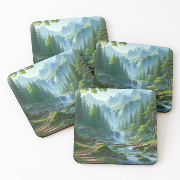Item preview, Cascading water weaves through emerald forest, nestled amidst towering peaks designed and sold by Sijtipat.