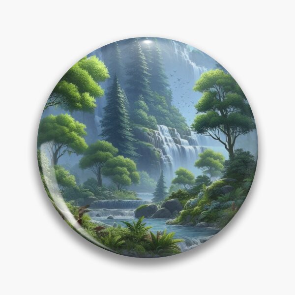 Item preview, Water cascading through lush green forest designed and sold by Sijtipat.