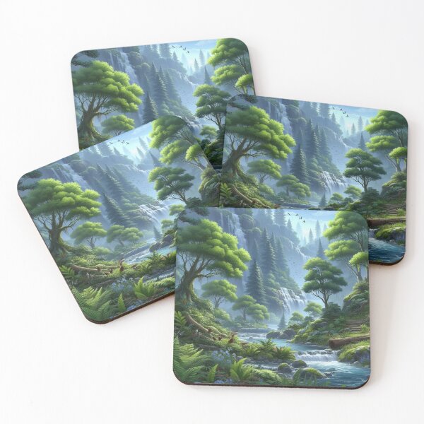 Item preview, Water cascading through lush green forest designed and sold by Sijtipat.