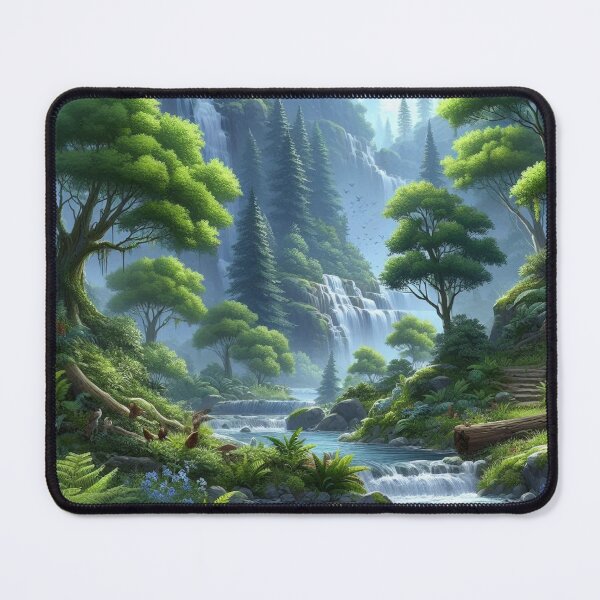 Item preview, Water cascading through lush green forest designed and sold by Sijtipat.