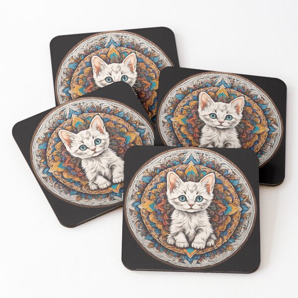 Item preview, Copy of Stained Glass Cute White Cat Mandala 3D - Graffiti Style Pyrography designed and sold by Monika Turemka.